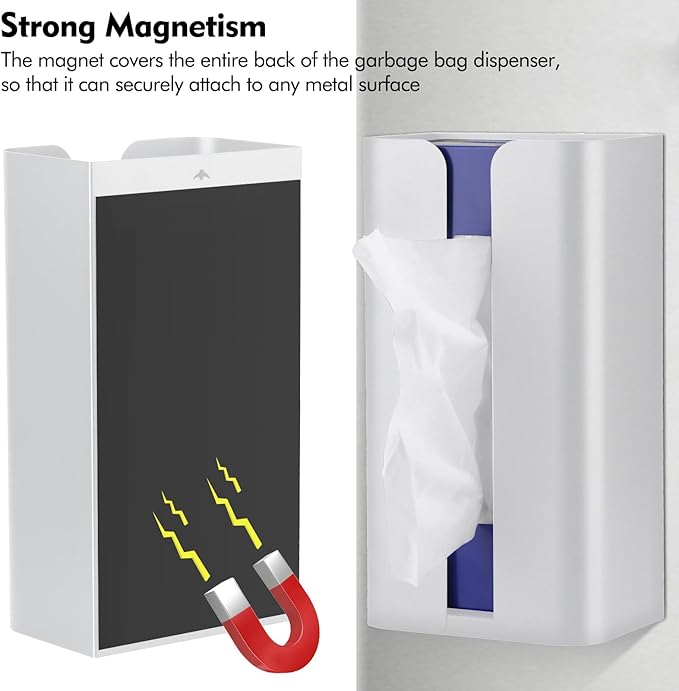 Magnetic Laundry Dryer Sheet Dispenser, Tissue Holder, Garbage Bag Dispenser for Fridge, Kitchen, Laundry (White)
