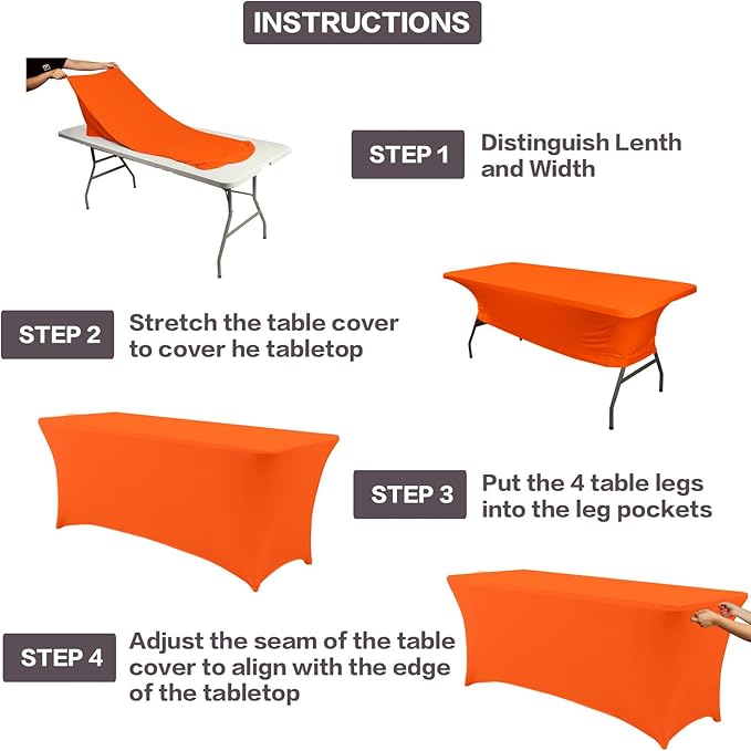 IVAPUPU 6FT Table Cloth for Rectangular Fitted Events Stretch Orange Table Covers Washable Cover Spandex Tablecloth Protector for Party, Wedding, Cocktail, Banquet, Festival