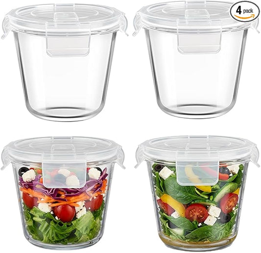 H.JSS WDJS 3Cup Round Glass Food Storage Containers with Airtight lids, 23oz Glass Meal Prep Containers, Heat-Resistant BPA-Free for Soup Leftover, Microwave, Dishwasher and Fridge Safe (white-4Pack)