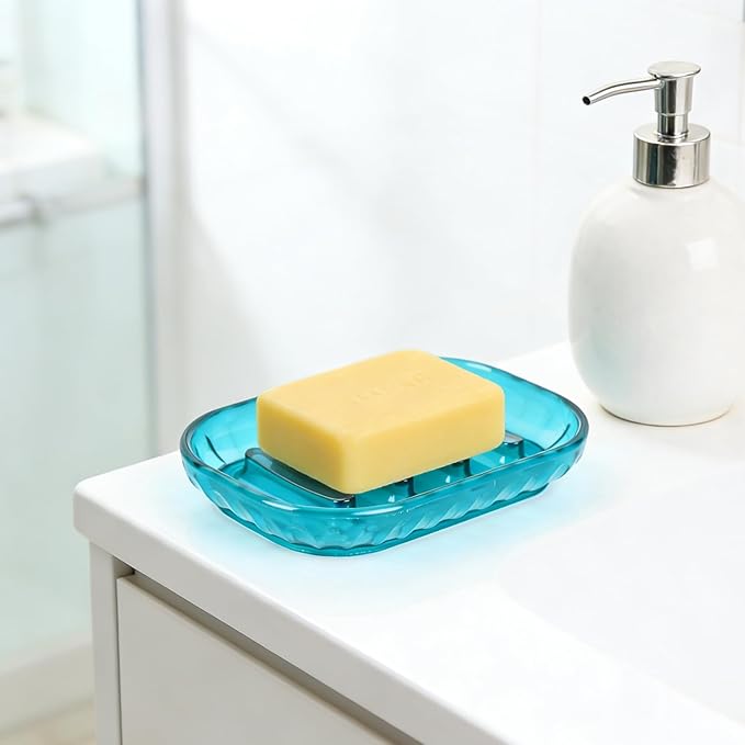 AMUONTY 2 Pack Soap Dish Holder for Bar Soap, Bathroom Soap Dishes Bar Soap Holder Tray, Soap Dishes for Shower Bathroom, Kitchen Sink Soap Dish, Blue