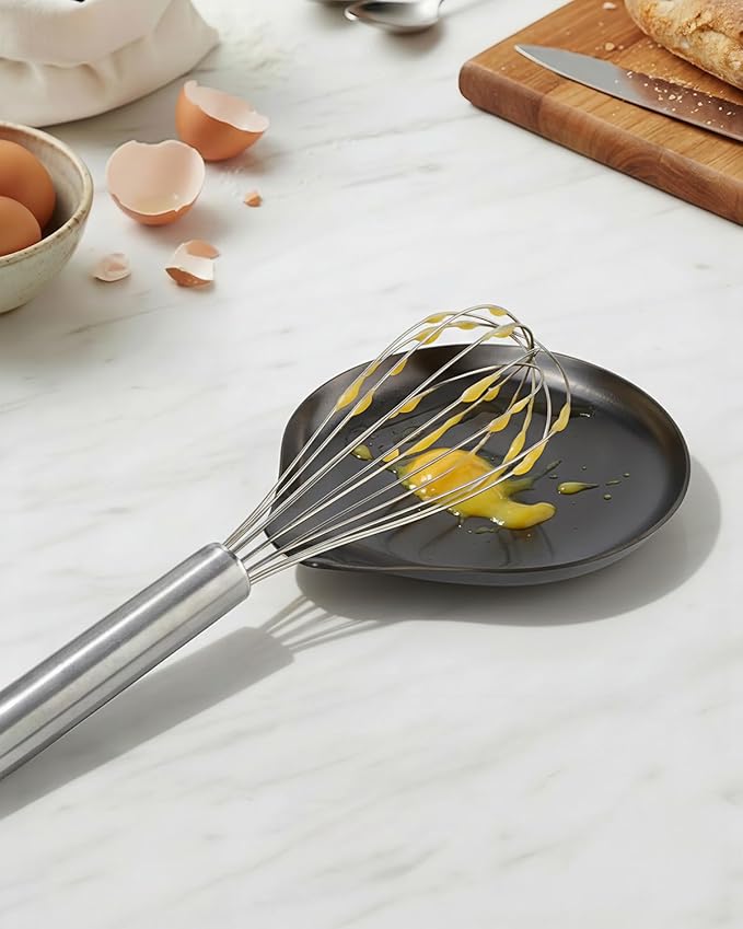 Stainless Steel Spoon Rest, Spatula Ladle Holder, Stainless Steel Utensil Spoon Rest Holder, Brushed Finish, Dishwasher Safe 5.9 x 5.1 Inch (Round Black 1PC)