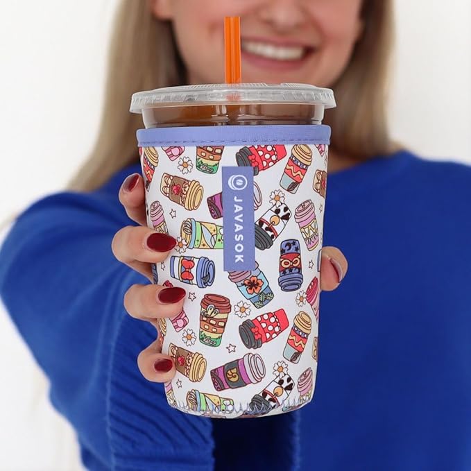 Sok It JavaSok Iced Coffee & Cold Soda Insulated Neoprene Cup Sleeve (Happiest Cup, Small: 16-20oz)