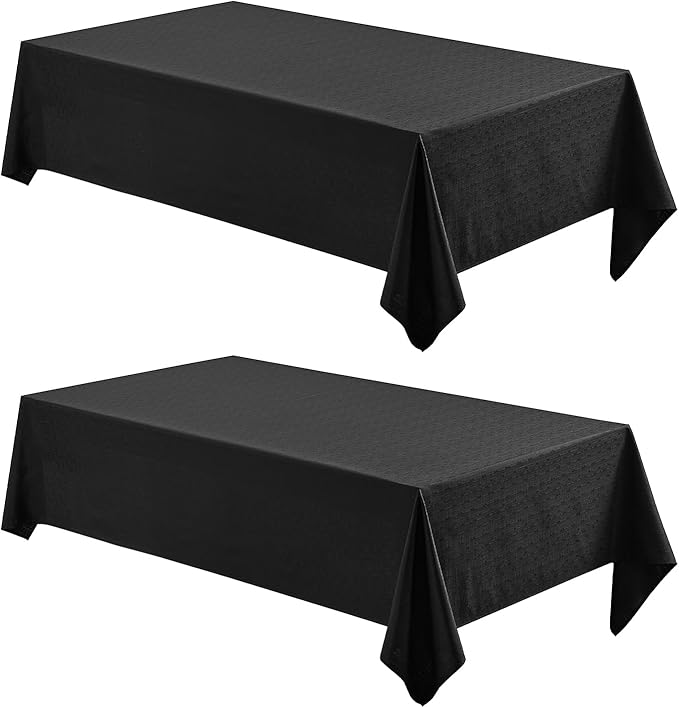 Veblandy 2 Pack Rectangle Tablecloth, 52x70 inch, Water Resistant Wrinkle Free Linen Textured Table Cloth Washable, Decorative Fabric Table Cover for Dining, Party and Camping, Black