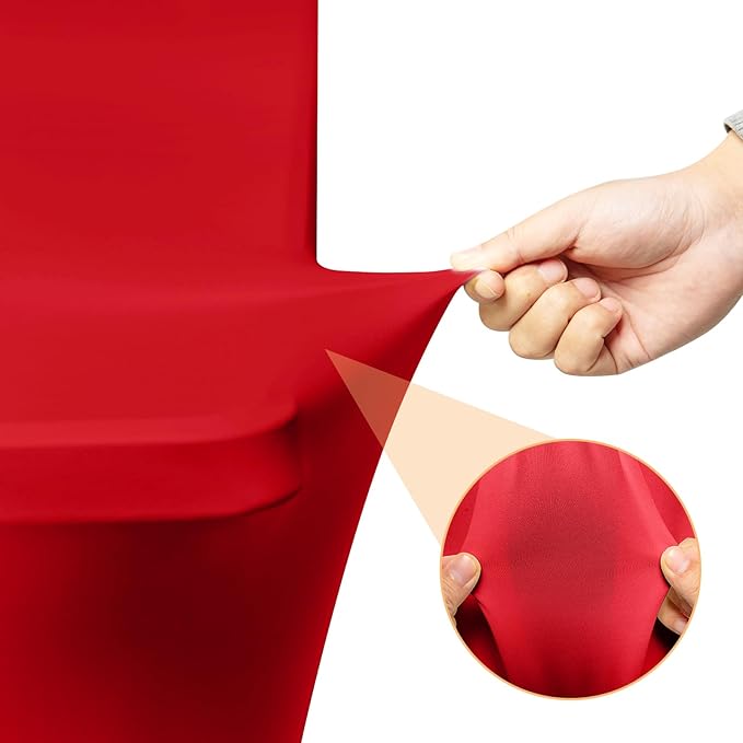 6 Pack 4 Feet Red Spandex Tablecloth for Rectangular Tables, Fitted & Stretch, Washable, Wrinkle Resistant, Perfect for Event, Wedding, Party, Banquet, Cocktail, Festival, and Table Protector