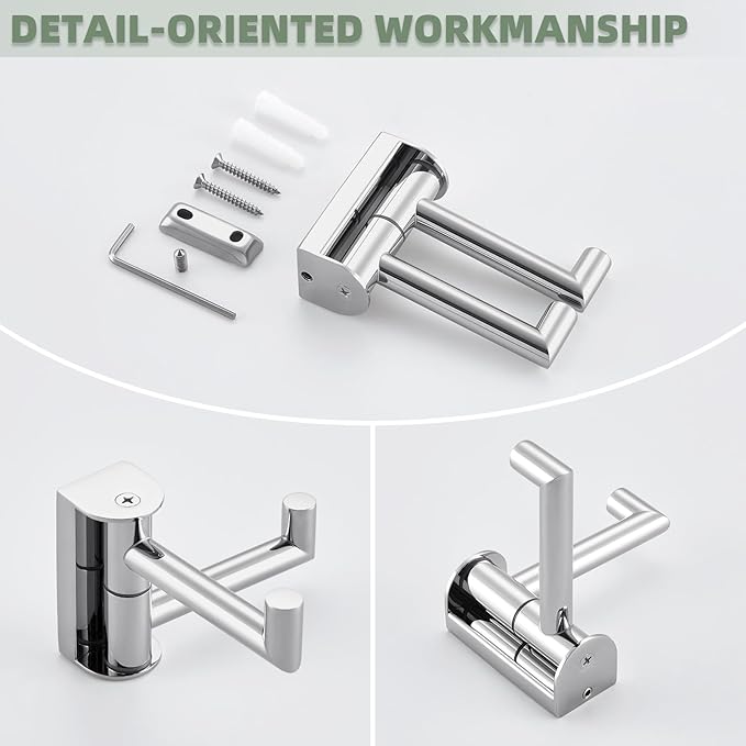 Angle Simple Swivel Robe Hook Polished Chrome, 304 Stainless Steel Bathroom Towel Double Hook for Wall