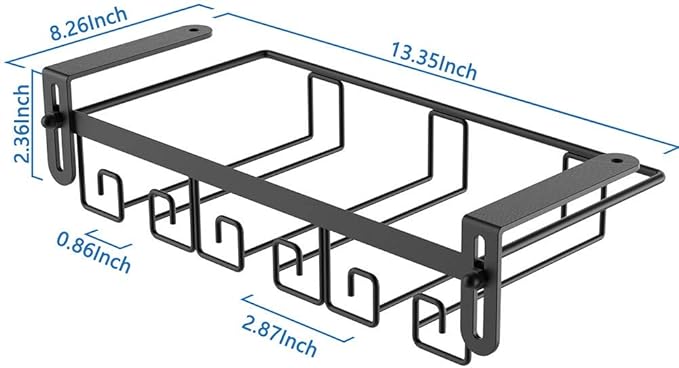 Under Shelf Wine Glass Holder - Black, Stemware Rack for Cabinet, Holds Multiple Glasses