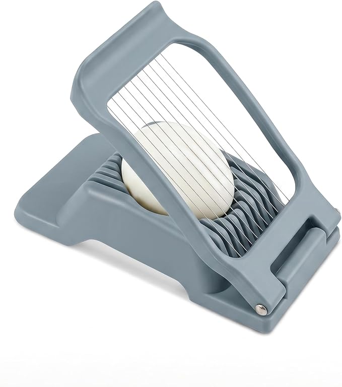 Egg Slicer for Hard Boiled Eggs, Stainless Steel Wire, Heavy Duty Aluminium Egg Cutter Dishwasher Safe for Egg Strawberry Soft Fruit, Blue-Gray