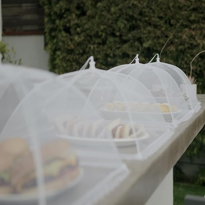 Simply Genius Mesh Food Covers for Outdoors - 2 Jumbo (39x24 in) & 4 Large (17x17 in), White Collapsible 6-Pack - Pop-Up Reusable Food Nets & Tents for Outdoor Serving & Picnics with Bug Protection