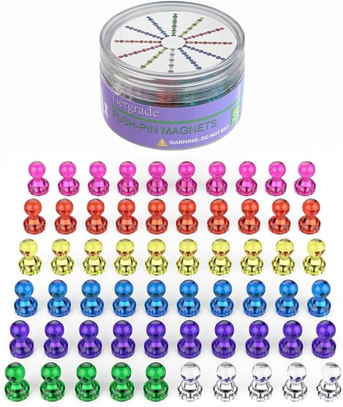 Push Pin Magnets - 120 Pack 7 Assorted Color Strong, Office, Use at Kitchen Home and School Classroom, for Refrigerator Dry Erase Board and Whiteboard.