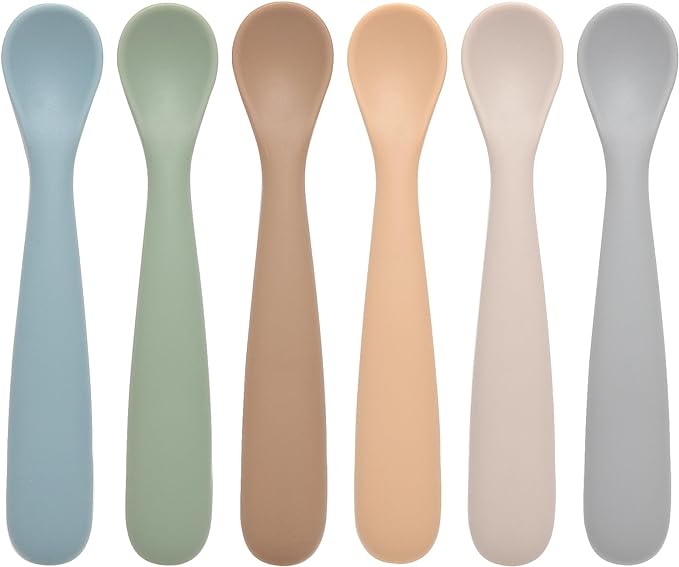 Eascrozn Baby Spoons, 6 Pack First Stage Silicone Feeding Spoons, Soft Tip Feeding Baby Utensils, Baby Led Weaning Supplies Training Spoons, Dishwasher and Boil Safe