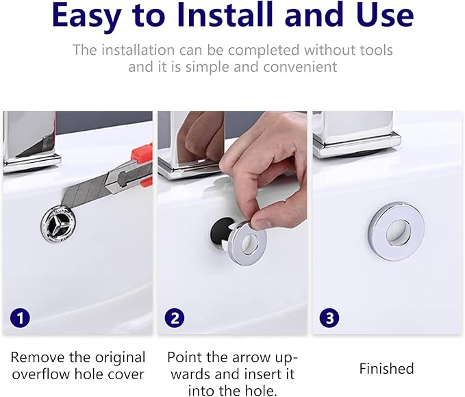 Sink Overflow Drain Cover Ring - Metal Bathroom Sink Drain Cover Round Hole Trim Ring, Anti-odor Basin Vanity Overflow Hole Cap Cover Ring Spillover Hole Insert in Cap (Chrome)