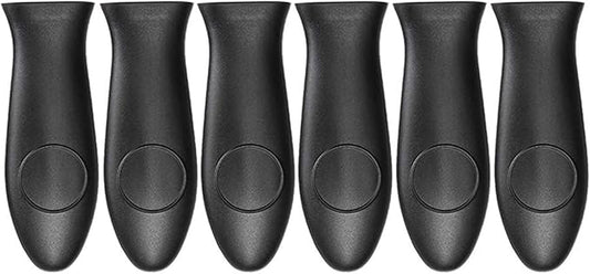 Silicone Hot Handler Holder Reusable Diswasher 6 Pcs Heat Resistant Pot Handle Sleeve Non-Slip Potholder Dishwasher Safe Rubber Grip Handle Cover for Pans, Cast Iron, Griddles, Cookware Handles Black