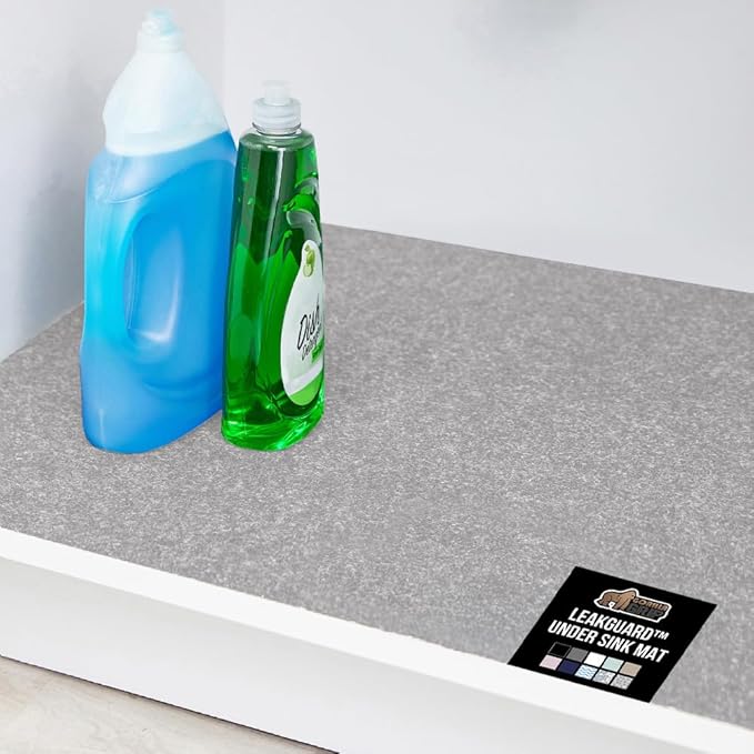 GORILLA GRIP LeakGuard Non-Adhesive Under Sink Mat for Kitchen Cabinet, Waterproof Quick Dry Shelf Liner, Durable Absorbent Felt Mats for Bathroom Sinks, Cabinets, Dresser, Easy Trim, 24x24 Light Gray