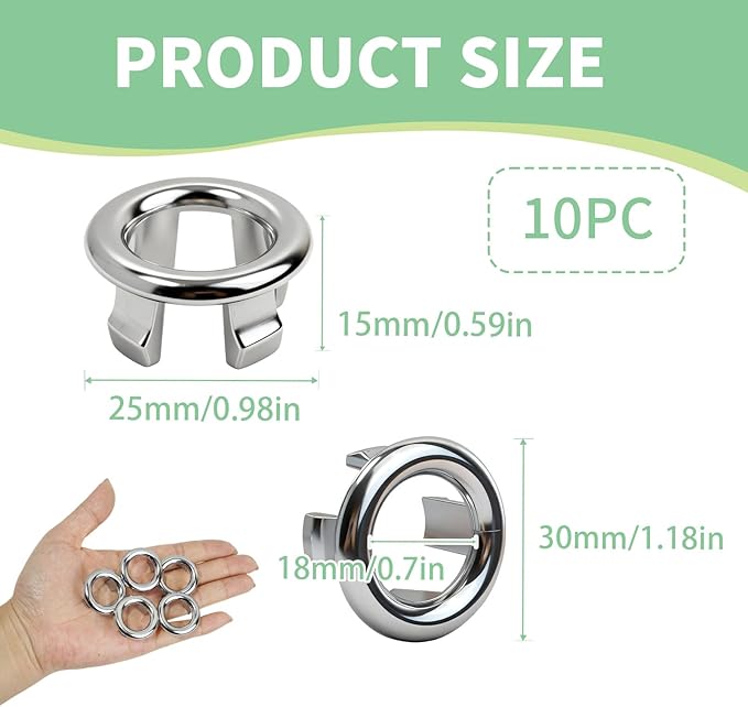 10pcs Sink and Basin Overflow Ring Hollow Cover, Universal Bathroom Vanity Sink Overflow Hole Insert Cap, Plastic Drain Trim Ring for Kitchen Bathroom Ceramic Replacement Parts