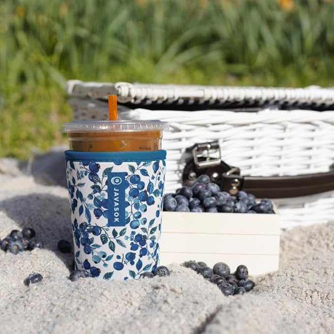 Sok It JavaSok Iced Coffee & Cold Soda Insulated Neoprene Cup Sleeve (Blueberry Hill, Large: 30-32oz)