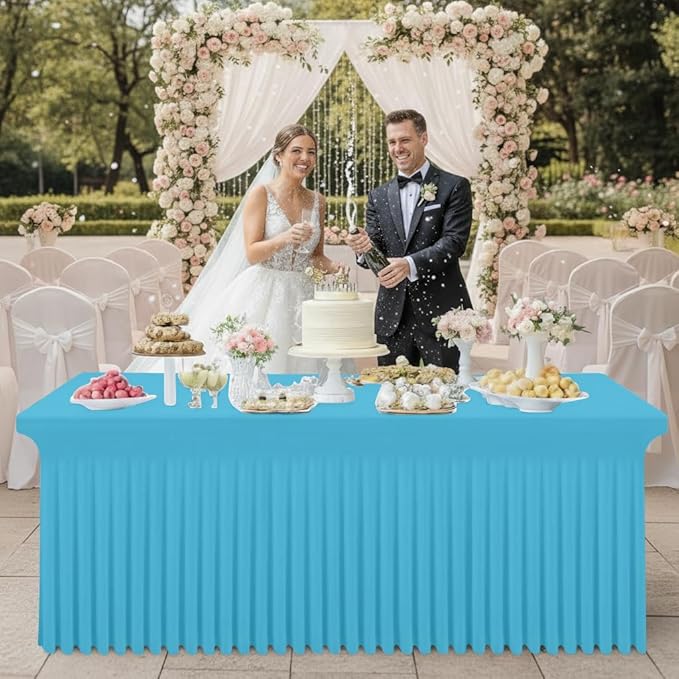 Smiry Spandex Tablecloth, Elastic Fitted Stretch Tablecloth for 4FT Rectangle Tables, Waterproof Washable Table Cover Skirt for Outdoor, Wedding, Banquet & Parties (Blue Mist, 48Lx30Wx30H Inch)