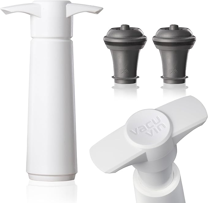 Vacu Vin Original Wine Saver with 2 Vacuum Bottle Stoppers – Wine Preserver Pump for Red or White Wine – Manual Air Remover System – Airtight Seal – Keep Wine Fresh Longer – White