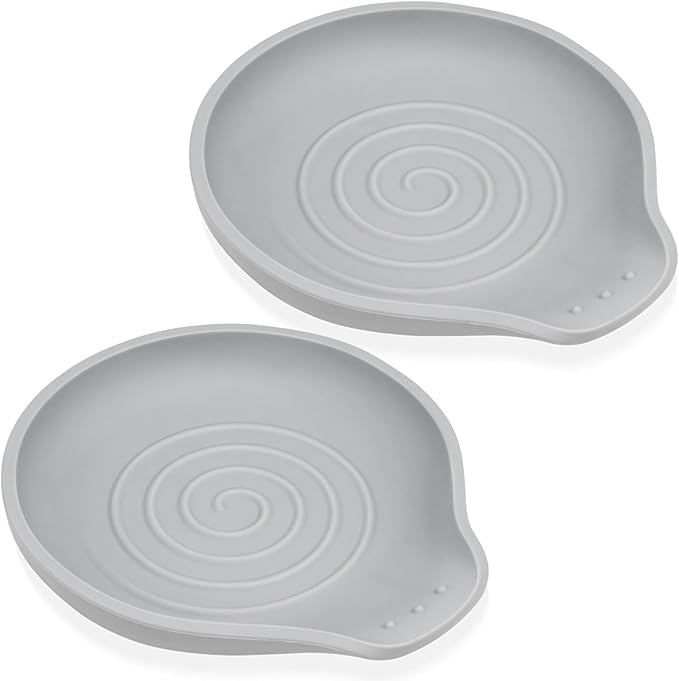 Silicone Spoon Rest for Stove Top - BPA-Free, Heat-Resistant Spoon Holder - Spoon Rest for Kitchen Counter - Large Cooking Utensil Rest for Spoons, Spatulas, Ladles or Tongs - Gray 2 Pack