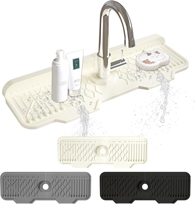 Silicone Sink Mat Splash Guard-17" x 6'' Sink Splash Guard,Kitchen Sink Accessories fit for Countertop, Bathroom,Farmhouse,RV by EBIGIC (White)