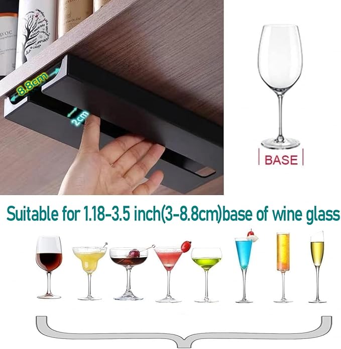 runruii Wine Glass Holder Under Shelf Cabinet Wine Glass Rack Plastic Stemware Rack Glassware Drying Storage Hanger for Kitchen,Bar and Restaurant (White-2Pack)