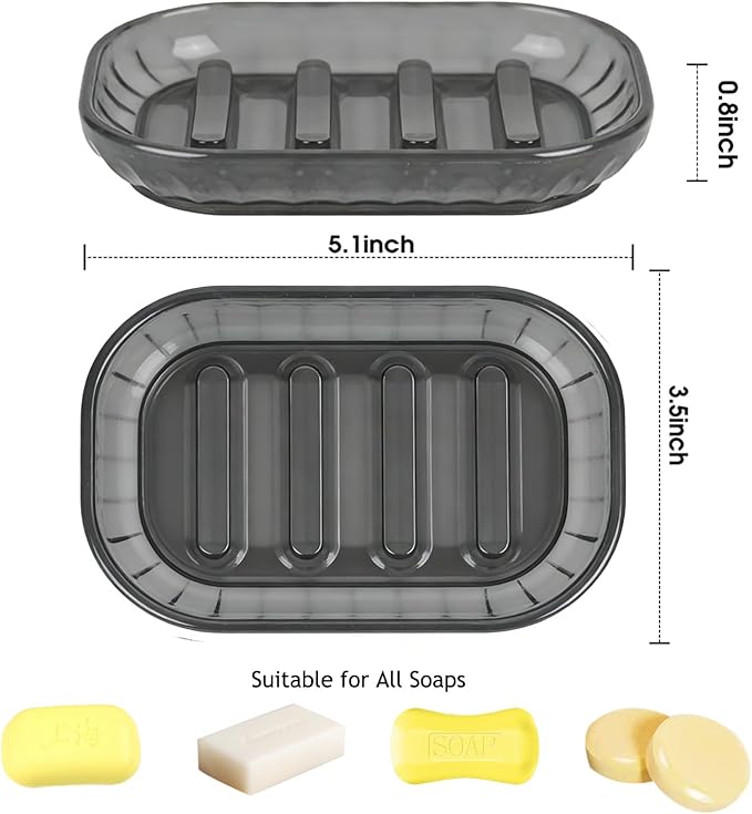 AMUONTY 2 Pack Soap Dish Holder for Bar Soap, Bathroom Soap Dishes Bar Soap Holder Tray, Soap Dishes for Shower Bathroom, Kitchen Sink Soap Dish, Black