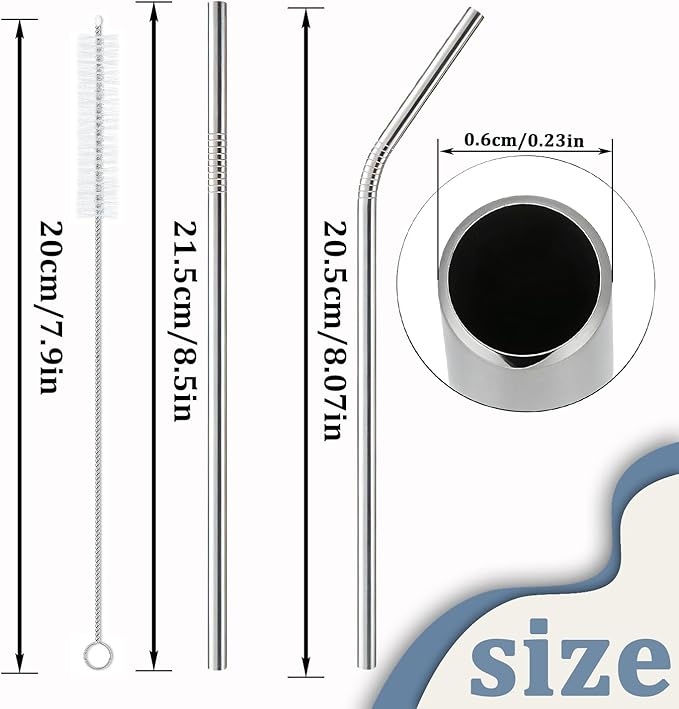 16-Pack Stainless Steel Straw,Reusable Straws – 8 Straight & 8 Bent (8.5 Inch) Metal Drinking Straws with 4 Cleaning Brushes,Replacement Straws,Dishwasher Safe,Ideal for Home,Travel