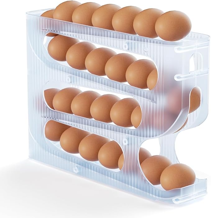 Sotfamily Egg Holder for Fridge, Auto Rolling Egg Dispenser for Refrigerator, Countertop, Kitchen - Space-saving Egg Roller/Organizer/Storage/Container/Tray - 1 Pack for 28 Large Size Eggs(Crystal)