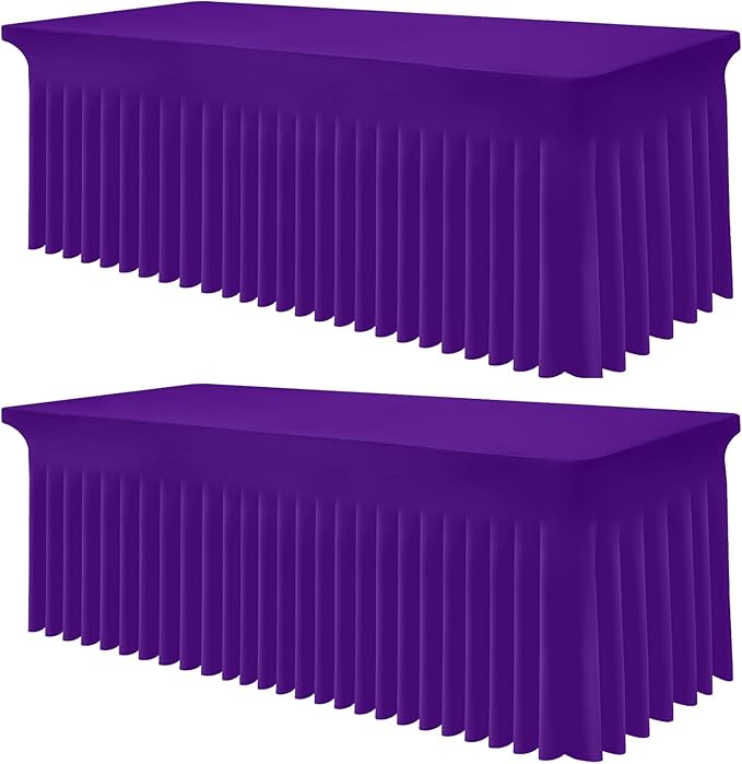 Smiry Spandex Tablecloth 2 Pack, Elastic Fitted Stretch Tablecloth for 6FT Rectangle Tables, Waterproof Washable Table Cover Skirt for Wedding, Banquet & Parties (Purple, 72Lx30Wx30H Inch)