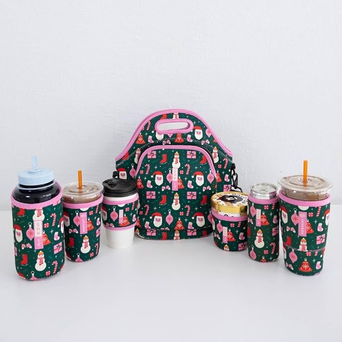 Sok It JavaSok Iced Coffee & Cold Soda Insulated Neoprene Cup Sleeve (Tis the Season, Medium: 22-28oz)