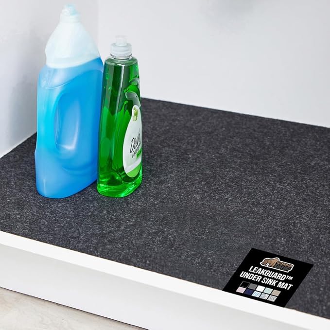 GORILLA GRIP LeakGuard Non-Adhesive Under Sink Mat for Kitchen Cabinet, 24x60, Waterproof Quick Dry Shelf Liner, Durable Absorbent Felt Mats for Bathroom Sinks, Cabinets, Dresser, Easy Trim, Charcoal