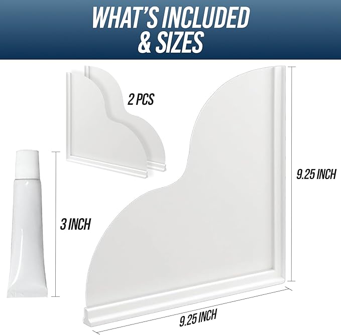 Removable Tub Splash Guard 2 Pack, Bathtub Splash Guard with Silicone Base & Acrylic Shower Corner Water Guard, Self Adhesive Shower Splash Guards to Keep Water in Tub or Walk-in Shower