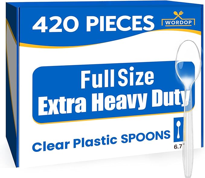 420 Count Extra Heavy Duty Plastic Spoons Silverware – Heat Resistant & BPA Free Disposable Silverware Cutlery – Clear Premium Plastic Utensils for Parties & Events (Clear, 420 Spoons)