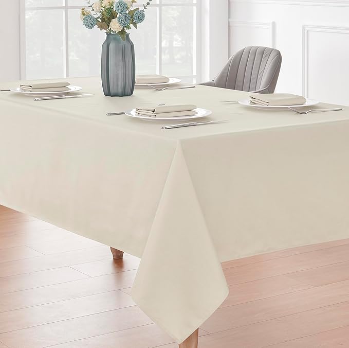 Veblandy 2 Pack Rectangle Tablecloth, 60x84 inch, Water Resistant Wrinkle Free Linen Textured Table Cloth Washable, Decorative Fabric Table Cover for Dining, Party and Camping, Beige