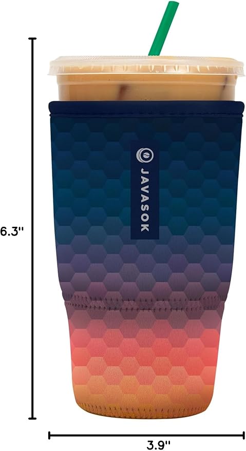 Sok It JavaSok Iced Coffee & Cold Soda Insulated Neoprene Cup Sleeve (Hexagon Sunset, Large: 30-32oz)