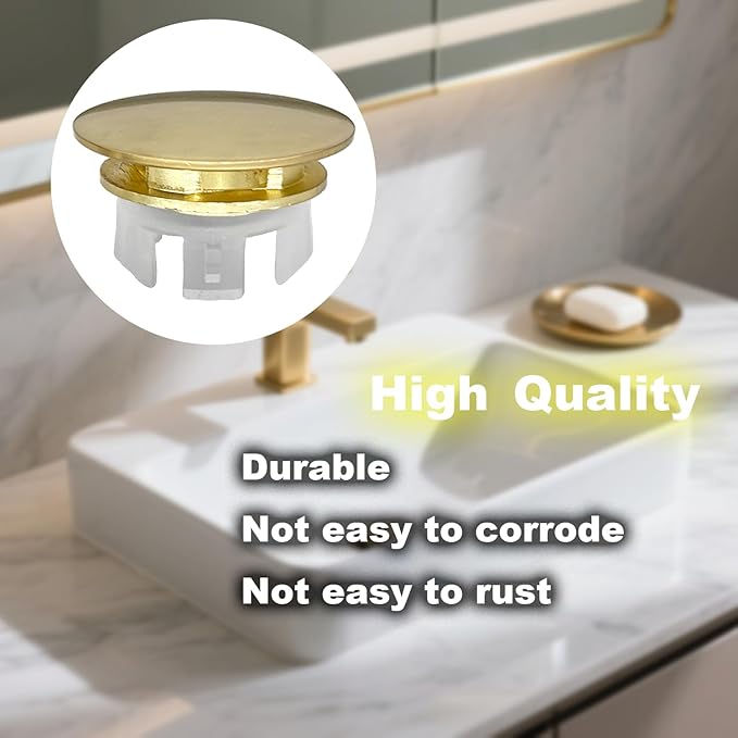 Sink Overflow Hole Cover Basin Trim Insert for Home, Sink, Bathroom, Kitchen Decorative Sink Drain Cap, Double Layer Copper Solid Chrome Overflow Cover(Gold)