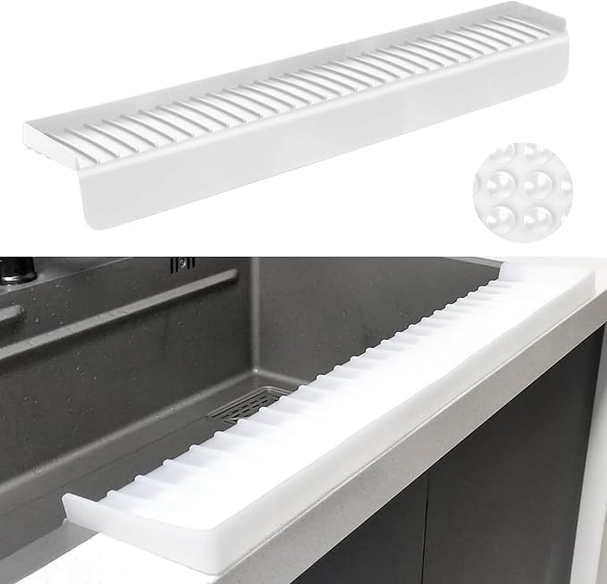 Silicone Sink Edge Protectors - Multifunction Accessories, Splash Guard & Draining Mat for Kitchen, Bathroom Sink, Steel, Granite, Quartz Countertops (Transparent, 4 * 30in)