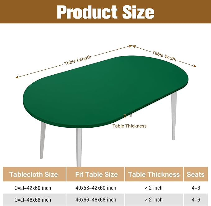 NEWISHER Fitted Oval Tablecloth 42 x 60 Inch Elastic Table Cloth, Stretch Spandex Table Cover Green Washable Polyester Top Cap Cover for Dining Picnic Camping Indoor and Outdoor