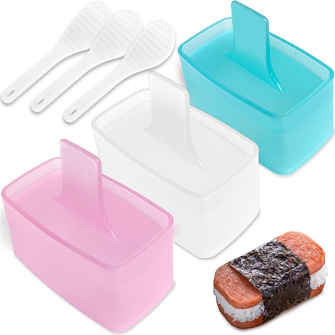 TAORISH Musubi Mold, 3 Pack Musubi Maker Press, Non-Stick Onigiri Mold Maker Sushi Press Mold for Musubi Home DIY, Kid Lunch Bento (with 3 Rice Ladles)