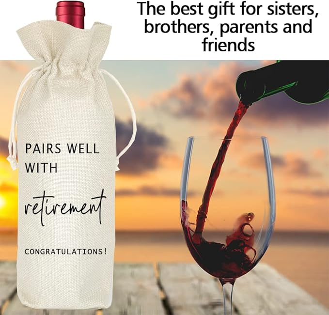 Socive Retirement Wine Bag, Retired Gifts Wine Bags, Pairs Well With Retirement, Gift for Him or Her, Leaving Gift for Colleagues Best Friends Coworkers Boss Nurse Teachers