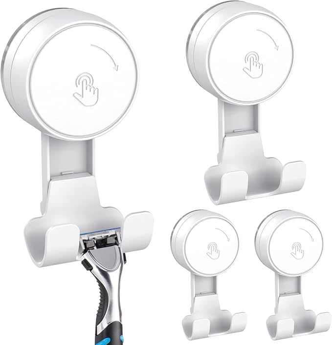LUXEAR Suction Hooks Powerful Vacuum Suction Cup Hooks-4PACK Razor White