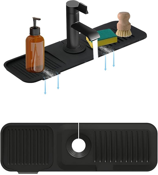17.7*5.5 Inch Large Non-Slip Base,Multi-Surface Protector for Kitchen,Bathroom,Laundry,RV,Easy Clean Water Deflector Accessory(black)