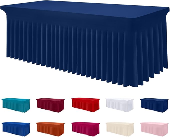 Smiry Spandex Tablecloth, Elastic Fitted Stretch Tablecloth for 4FT Rectangle Tables, Waterproof Washable Table Cover Skirt for Outdoor, Wedding, Banquet & Parties (Navy, 48Lx30Wx30H Inch)