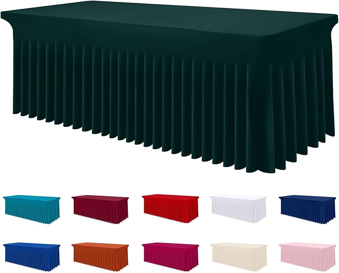 Smiry Spandex Tablecloth, Elastic Fitted Stretch Tablecloth for 6FT Rectangle Tables, Waterproof Washable Table Cover Skirt for Outdoor, Wedding, Banquet & Parties (Hunter Green, 72Lx30Wx30H Inch)