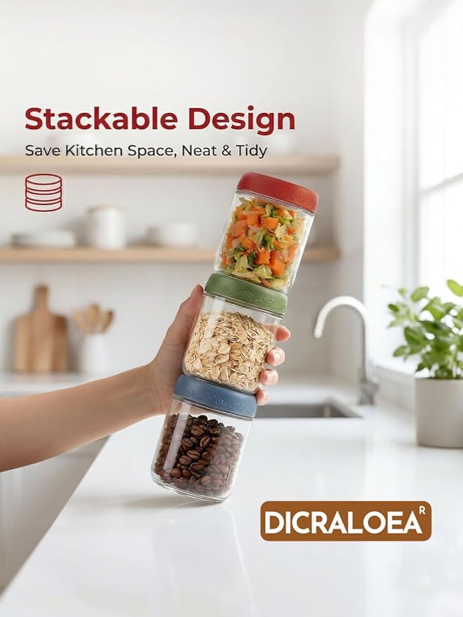 16oz 4Pack Glass Overnight Oats Jars Containers with Airtight Leakproof Lids, Reusable Mason Jars for Meal Prep, Yogurt Parfaits, Smoothies, Salads & Healthy Breakfasts (16 OZ-4-1)