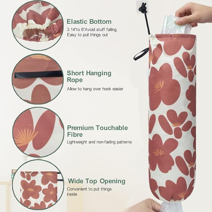 TOGETRUE Plastic Bag Holder, Lightweight Grocery Bag Holder for Plastic Bags, Wall Mount Shopping Storage Organizer, Reusable Dispenser for Kitchen Pantry Outdoor (Coral Red)