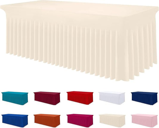 Smiry Spandex Tablecloth, Elastic Fitted Stretch Tablecloth for 8FT Rectangle Tables, Waterproof Washable Table Cover Skirt for Outdoor, Wedding, Banquet & Parties (Beige, 96Lx30Wx30H Inch)