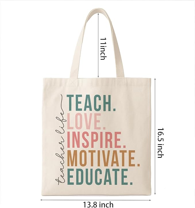 Teacher Canvas Tote Bag, Appreciation Gifts Reusable Grocery Bag for Teacher Friends Gym College, Thank You Gift