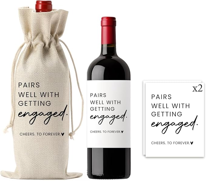 Bride Engagement Gifts for Women Couples Boyfriend Girlfriend Fiance Future Mrs Newlywed Engaged Wedding Bridal Shower Wedding Party Wine Bag Set with Wine Label