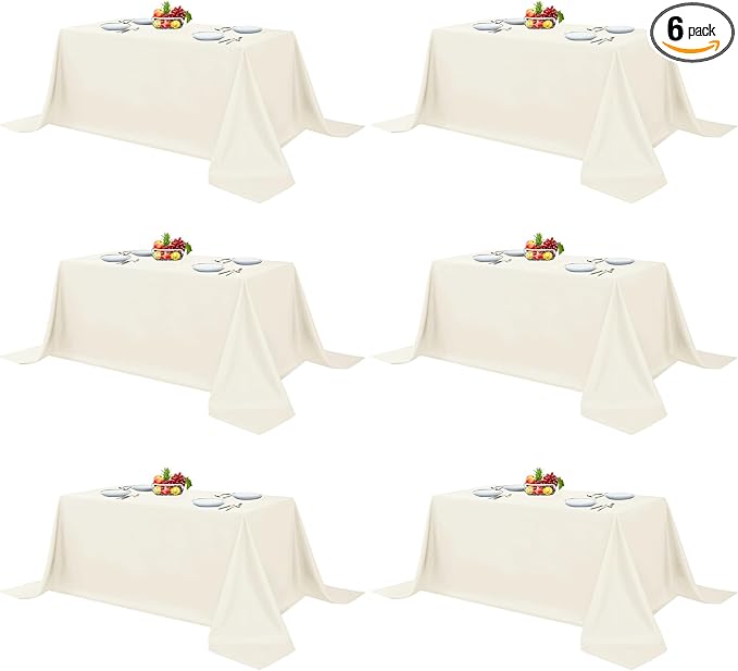 Fitable Elegant Rectangle Table Clothes, 6 Pack - 90 x 132 Inch, Ivory - Reusable and Washable Tablecloths, Polyester Fabric Table Covers for Wedding, Party, Banquet, Formal Events
