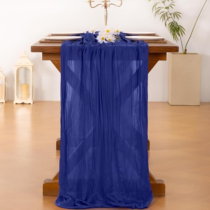 Socomi 3pcs Royal Blue Summer Cheesecloth Table Runner Boho Rustic Gauze 120 inch 10FT Cheese Cloth Sheer Runner for Wedding Party Baby Shower Birthday Home Decor Holiday Decorations